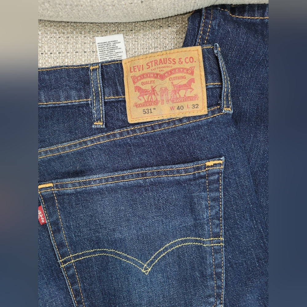Mens 531 Levi's Slim Straight Dark Blue Jeans W40 L32 - Picture 3 of 11